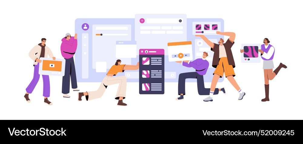Designers team creates web app interface together Designers team creates web app interface together vector image