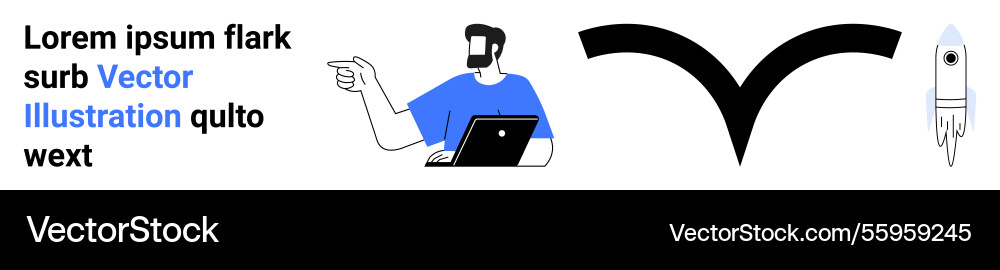Man with laptop pointing rocket launch Man with laptop pointing rocket launch vector image