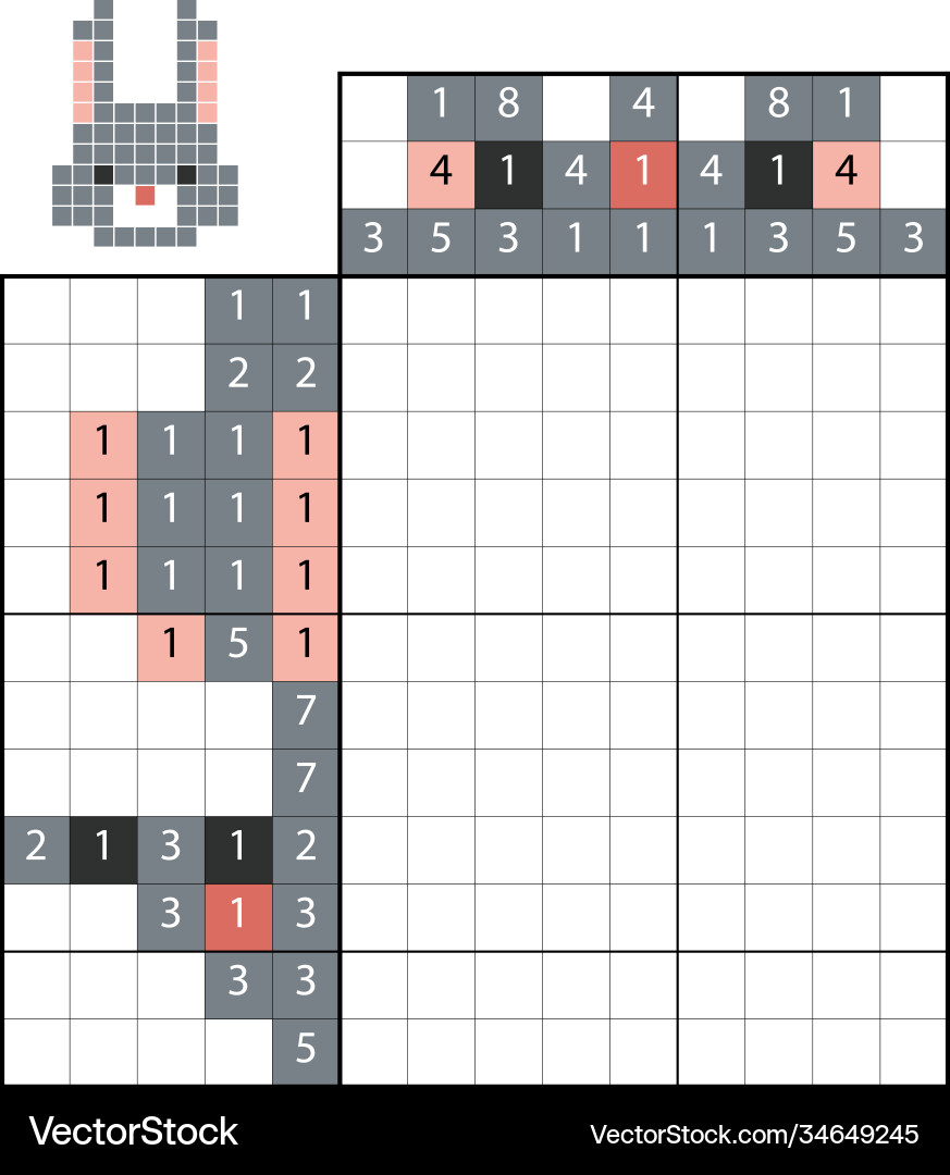 Paint number puzzle nonogram rabbit Paint number puzzle nonogram rabbit Vector Image