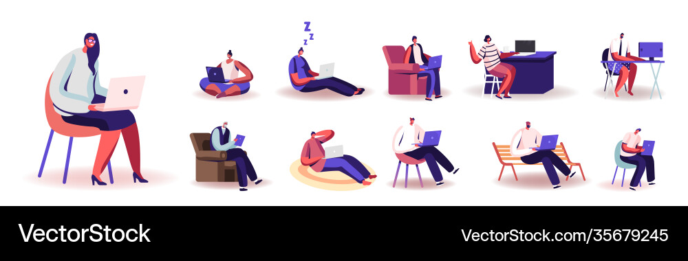 Remote Workers at Computers vector image