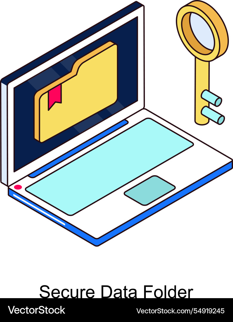 Secure data folder isometric filled outline Vector Image