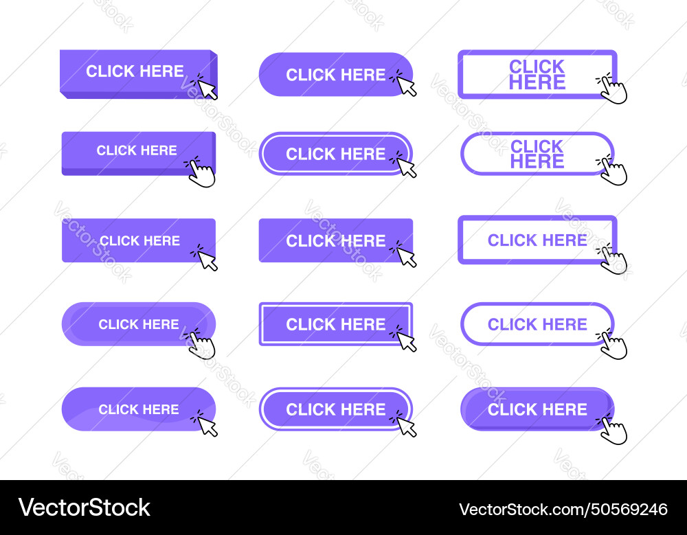 Click here button with hand cursor pointer Click here button with hand cursor pointer vector image
