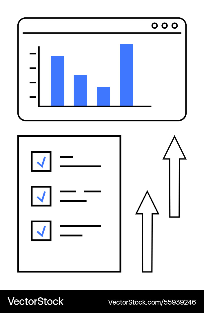 Data dashboard with bar graph checklist Data dashboard with bar graph checklist vector image
