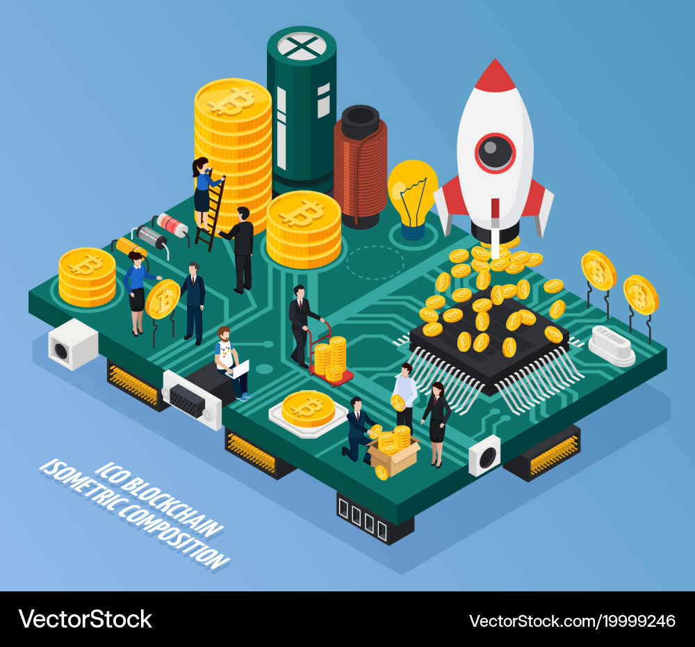 Ico blockchain isometric composition vector image