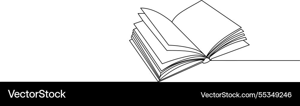 Open book drawing in one continuous line isolated Vector Image