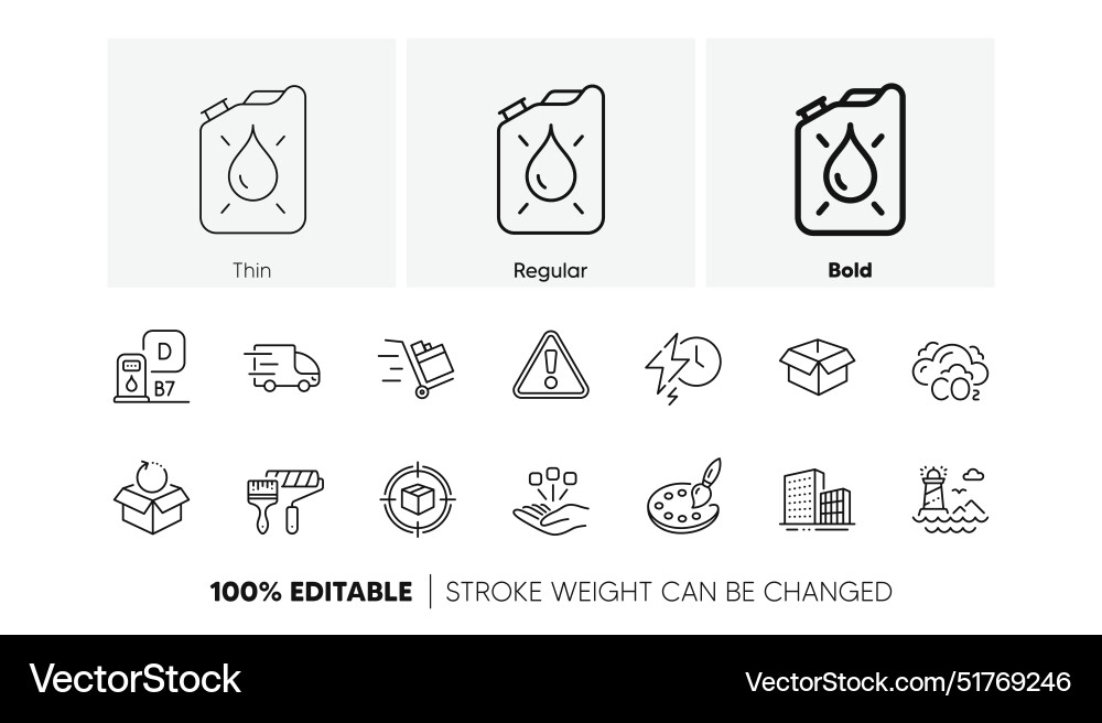 Palette opened box and buildings line icons Palette opened box and buildings line icons vector image