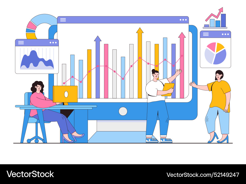 Flat business team monitoring and analyst web Vector Image