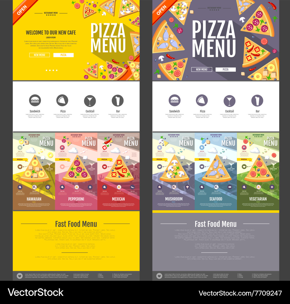 Flat style pizza menu concept web site design vector image