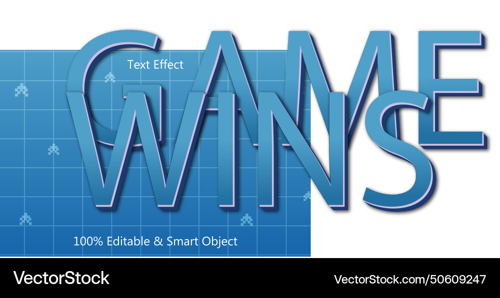 Game wins editable text effect 3 dimension emboss Game wins editable text effect 3 dimension emboss vector image
