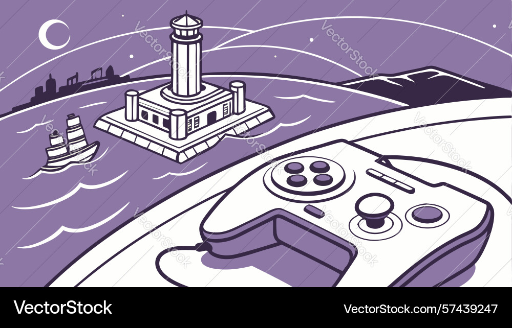 Gamepad connected by abstract lines to a distant Vector Image