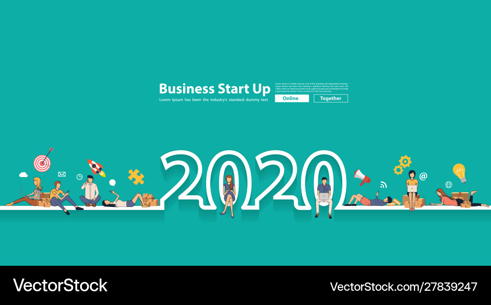 Happy 2020 new year people group young online Happy 2020 new year people group young online vector image