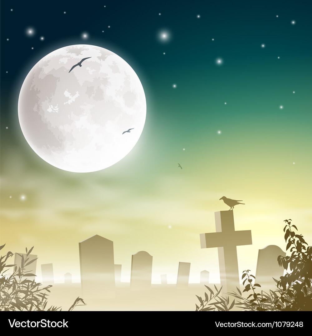 Eerie Cemetery Moonlight Vector Image