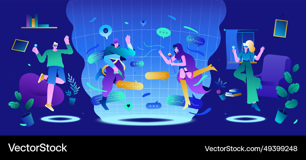 Floating people in vr glasses communication Floating people in vr glasses communication vector image
