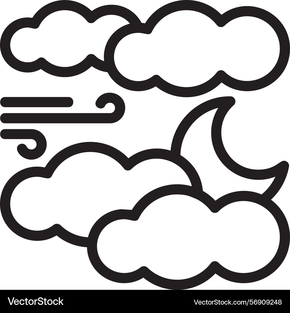 Moon and clouds linear style icon design vector image
