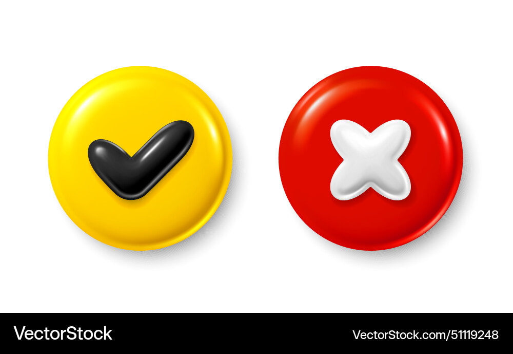 Right and wrong 3d buttons quiz answer time game Right and wrong 3d buttons quiz answer time game vector image