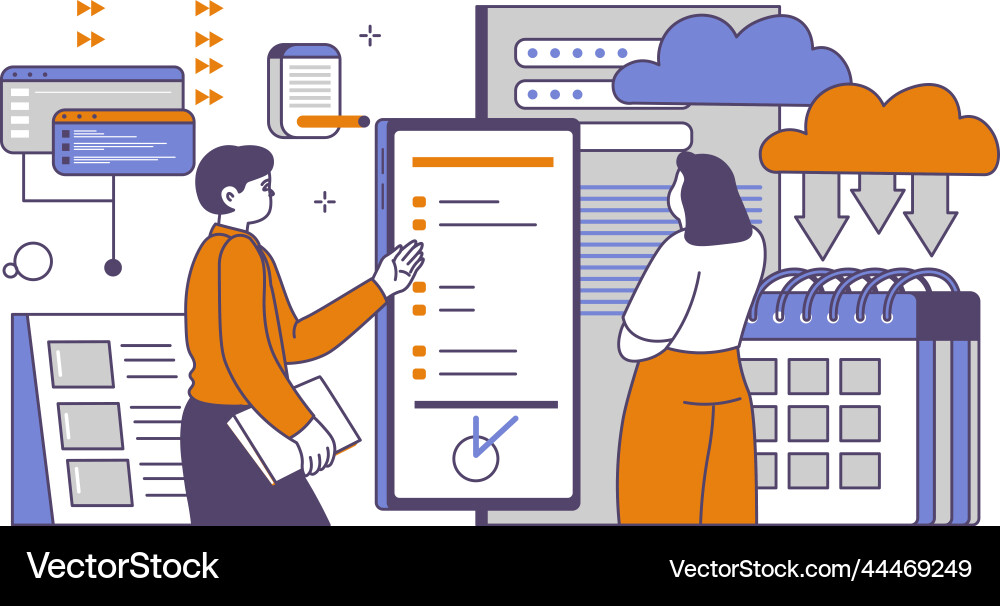 Business project working on development of tasks Business project working on development of tasks Vector Image