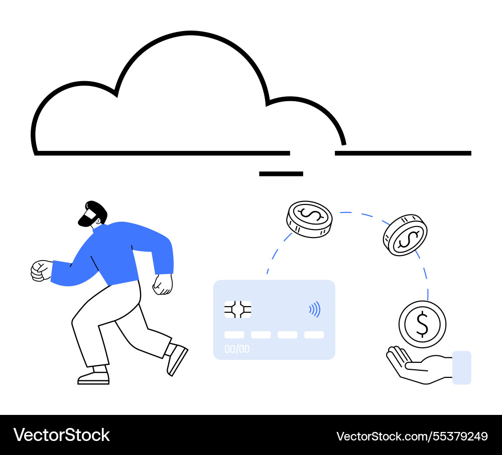 Digital payment concept with cloud running man Vector Image