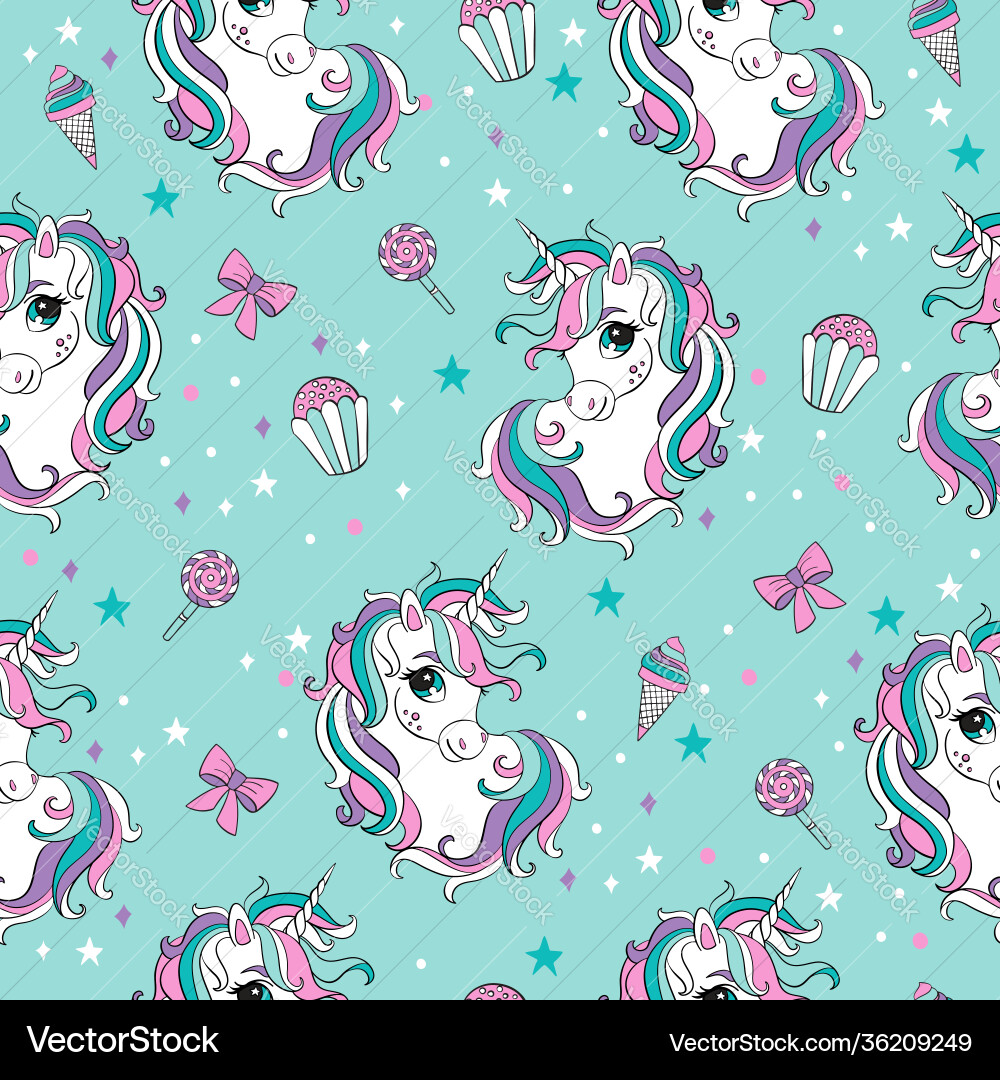 Magic seamless pattern with heads unicorns Magic seamless pattern with heads unicorns vector image