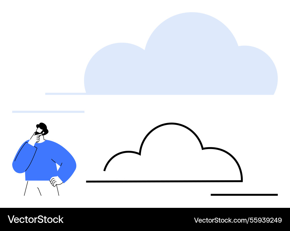 Man contemplating cloud concepts with minimalist Vector Image