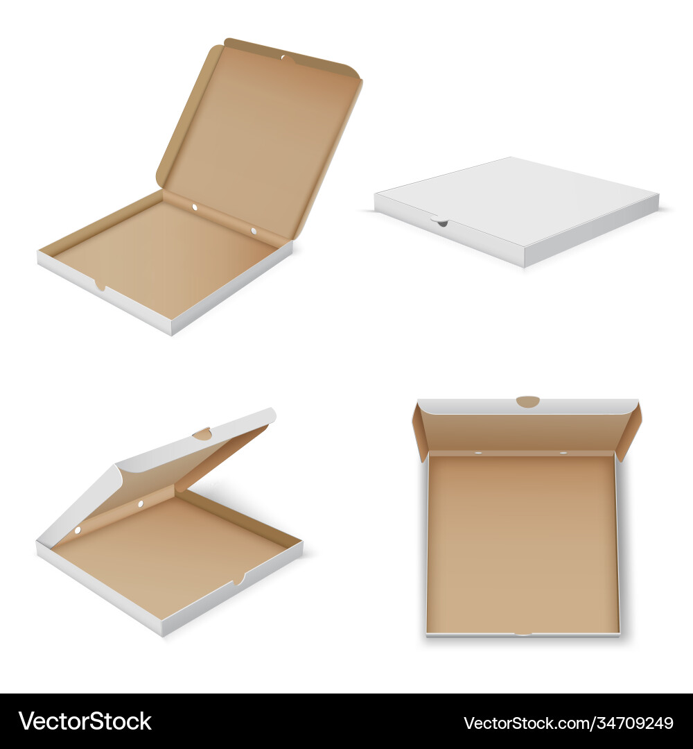 Pizza carton boxes realistic mockups set open Pizza carton boxes realistic mockups set open vector image