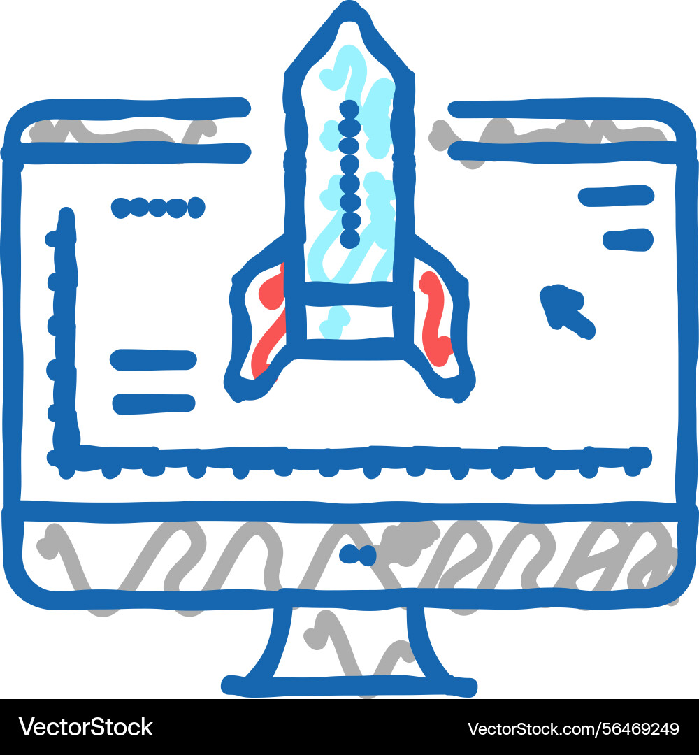 Rocket Modellierung Computerprogramm Ikone doodle vektorbild