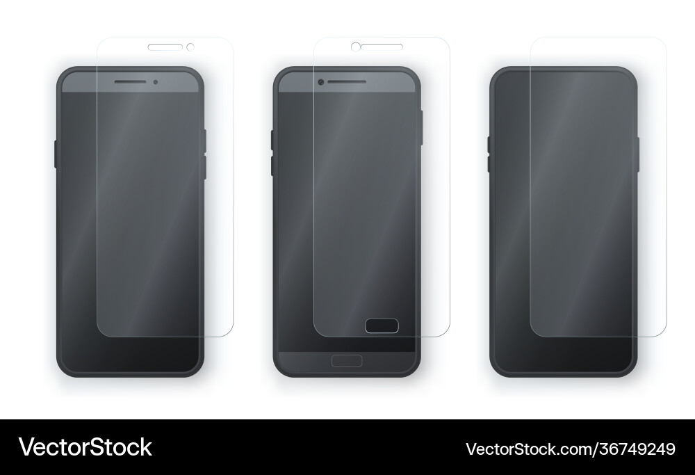 Set realistic smartphone with screen protector Set realistic smartphone with screen protector vector image