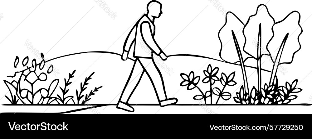 People walking through open field towards trees vector image