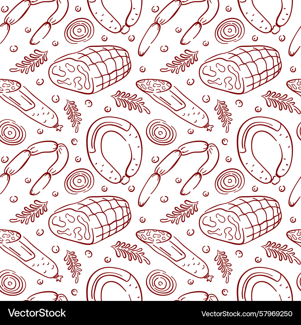 Seamless red line art style pattern with sausage Seamless red line art style pattern with sausage Vector Image