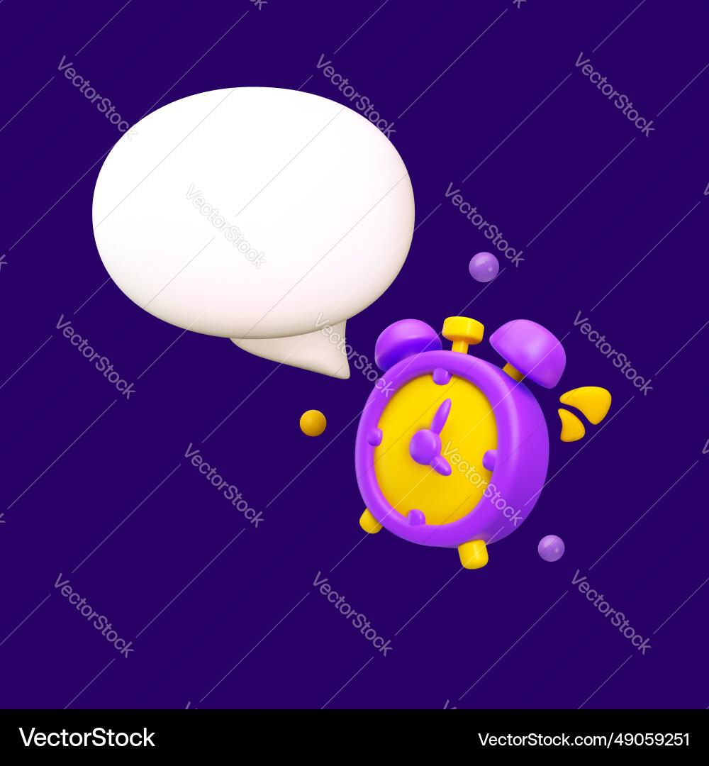 3D Alarm Clock with Speech Bubble Vector Image