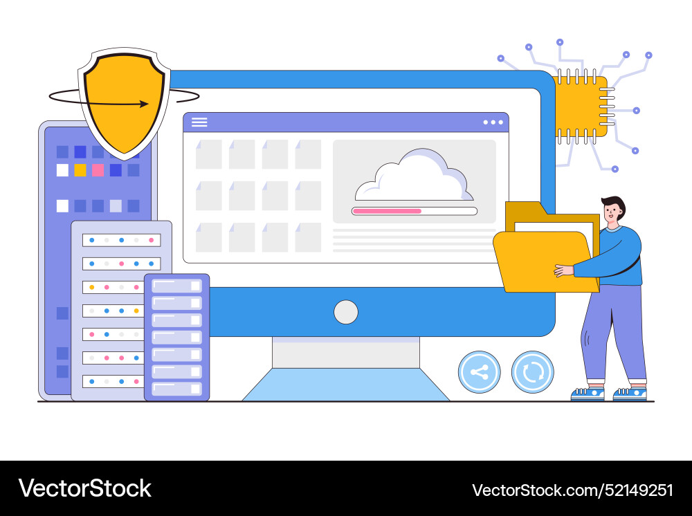 Flat business technology file upload backup Flat business technology file upload backup vector image