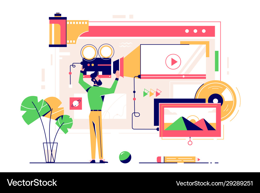 Man projectionist standing near projector Vector Image