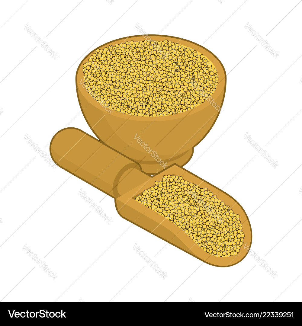 Millet in wooden bowl and spoon groats wood Millet in wooden bowl and spoon groats wood vector image