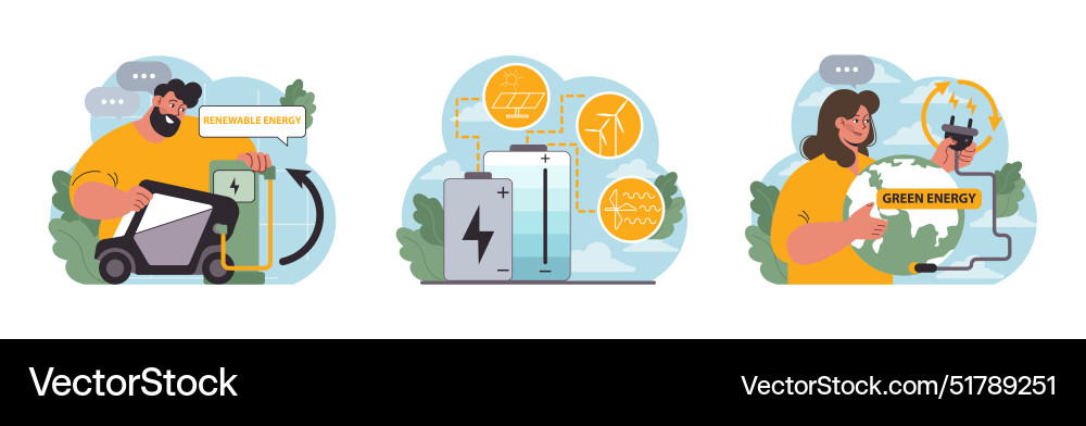 Renewable power set sustainable electricity Renewable power set sustainable electricity vector image