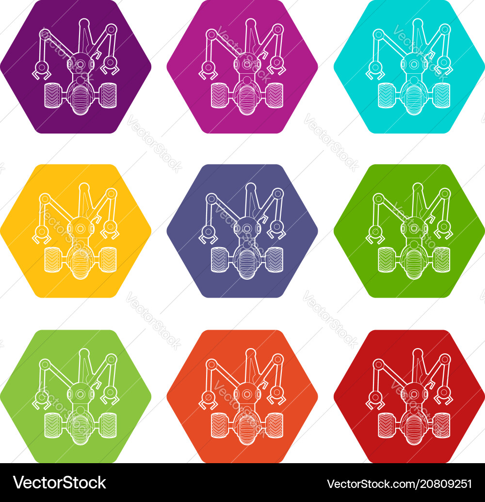 Robot with three tentacle icons set 9 Robot with three tentacle icons set 9 vector image