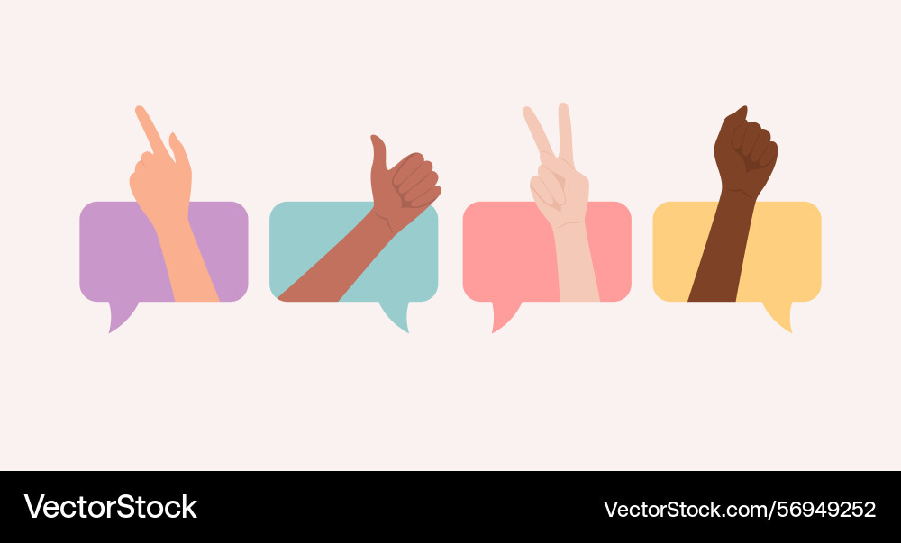 Diverse Hands with Speech Bubbles - Gestures Vector Image