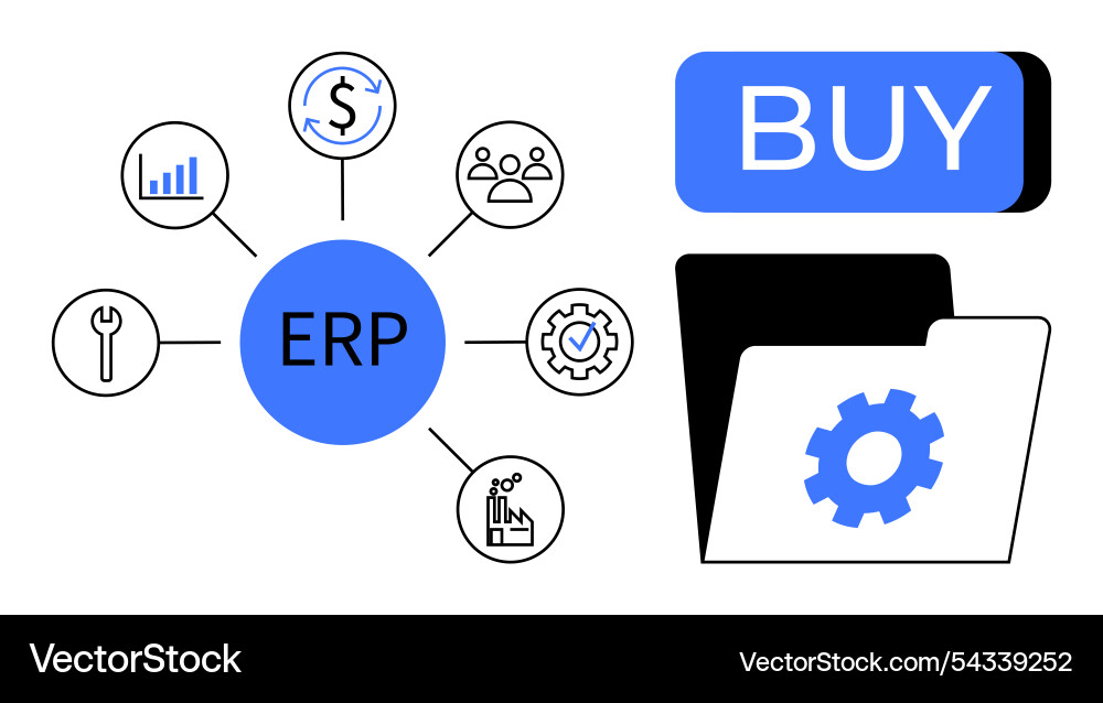 Erp system components and purchase option Erp system components and purchase option vector image