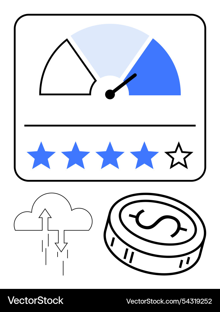 Performance meter with rating stars cloud data Performance meter with rating stars cloud data vector image