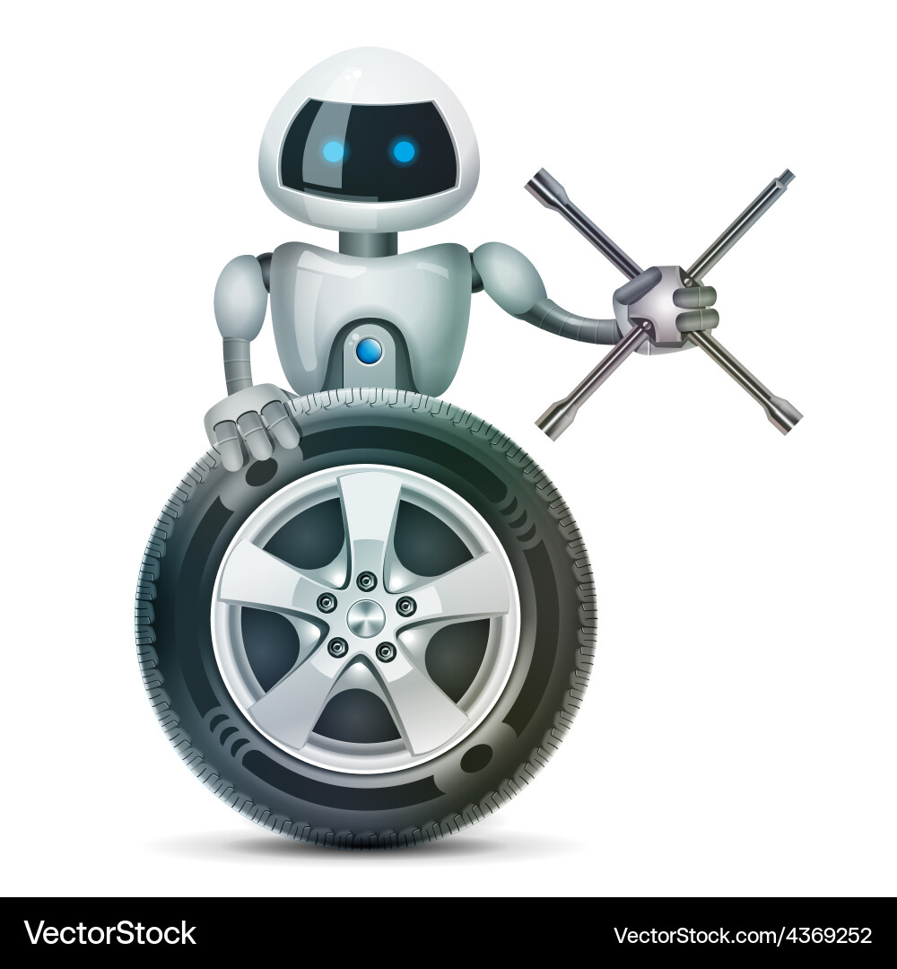 Robot with Wheel and Spanner Vector Image