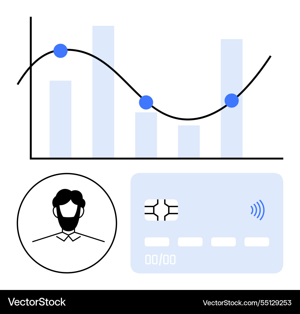Financial data analysis with line graph bar chart Vector Image