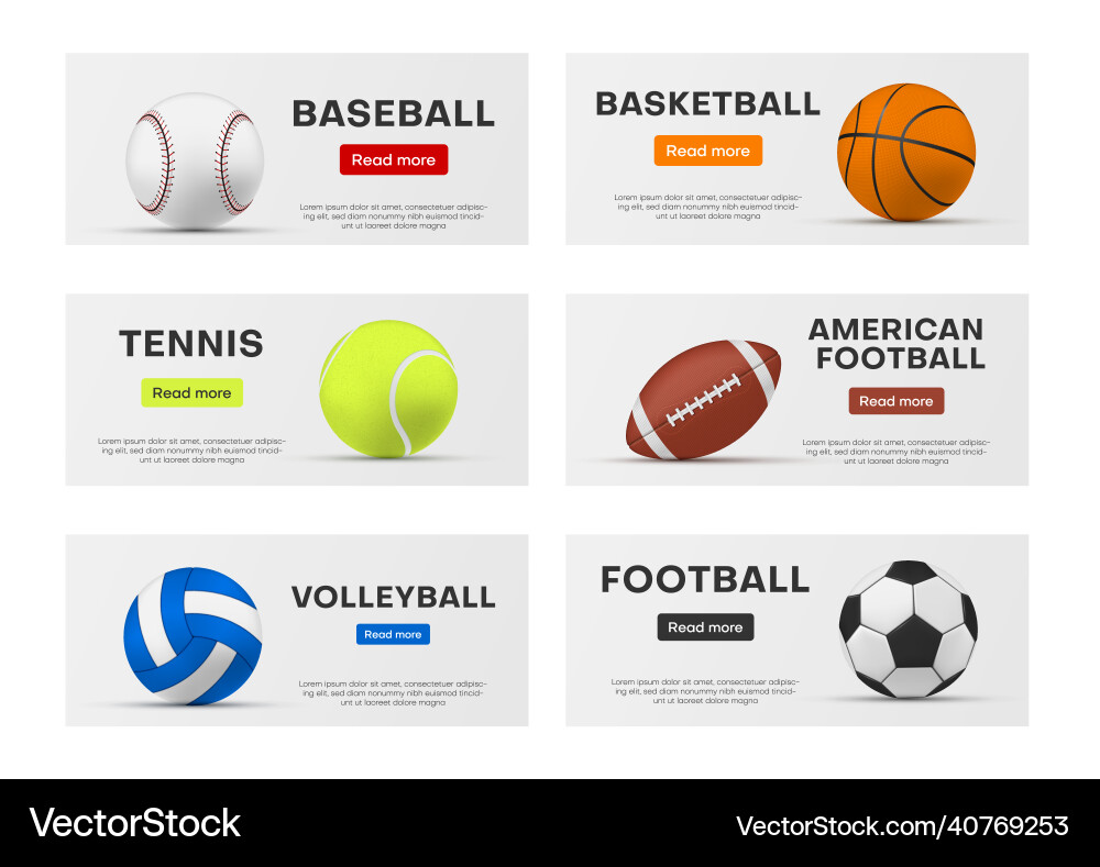 Sports ball horizontal banner landing page Sports ball horizontal banner landing page vector image