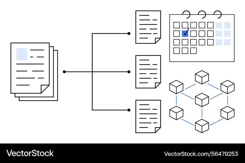 Workflow diagram featuring document management Vector Image