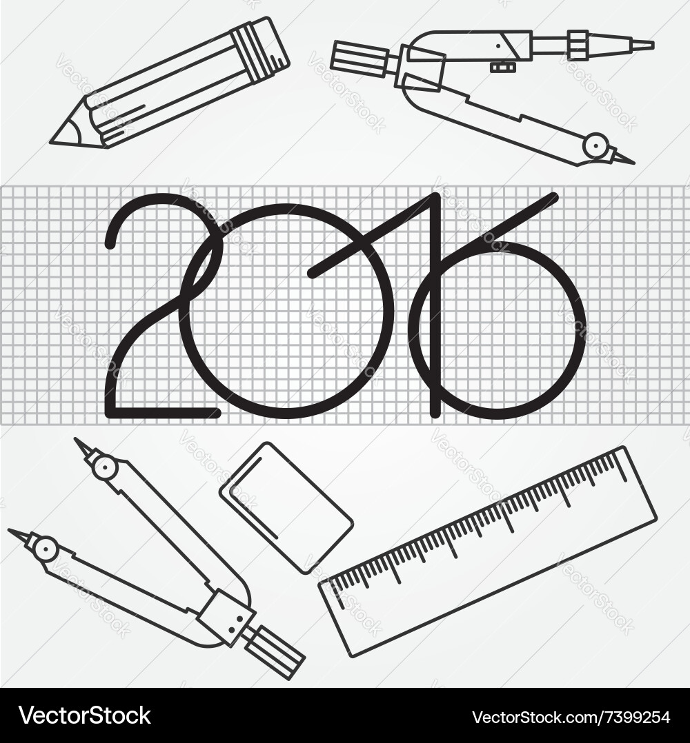 2016 and drawing tools thin line icon set for web Vector Image