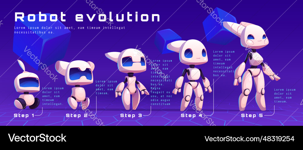 Cute ai robot character level evolution for game vector image