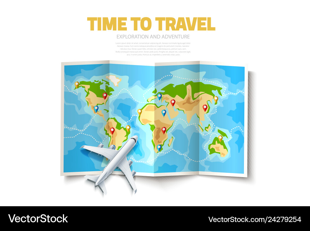 Folded world map destination pointer pins Folded world map destination pointer pins vector image