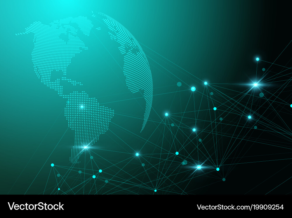 Global network with world map abstract Vector Image