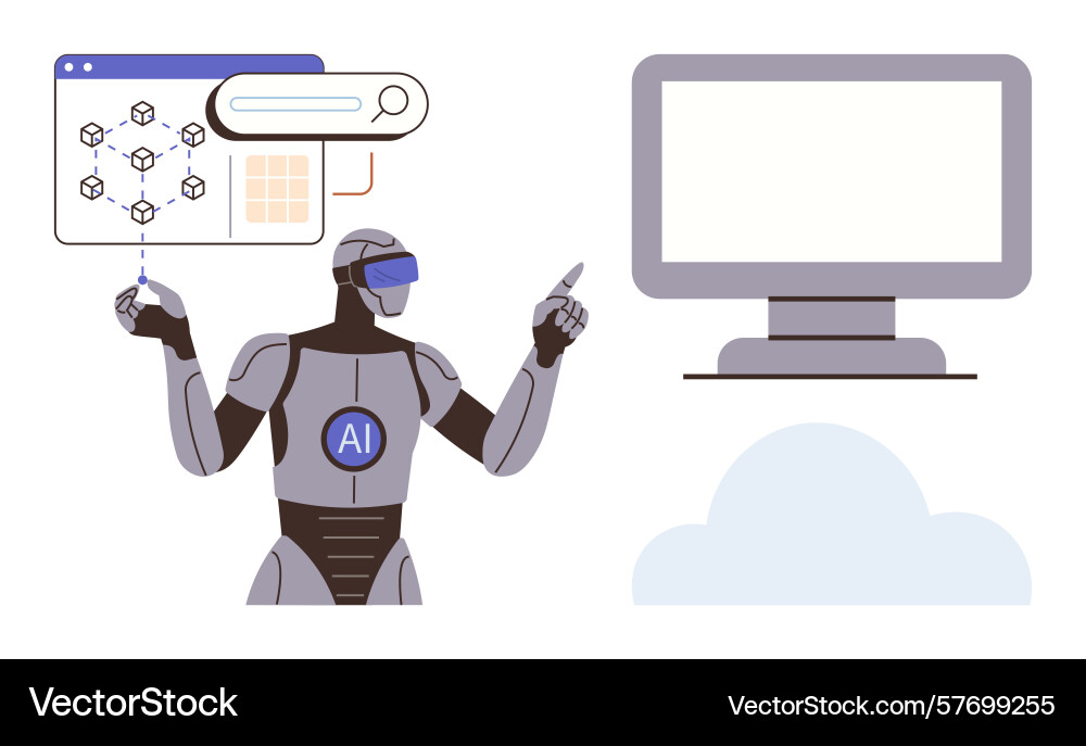 Ai robot interacting with data interface Ai robot interacting with data interface Vector Image
