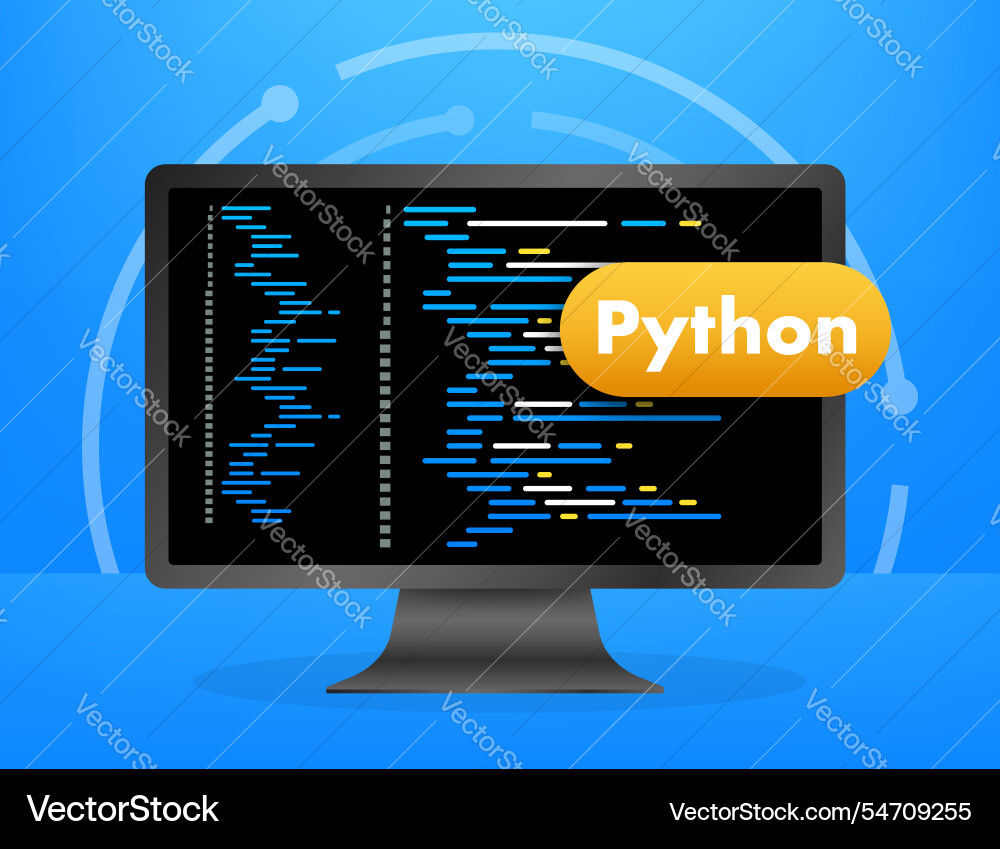 Computermonitor zur Anzeige der Python-Programmierung Vektorbild
