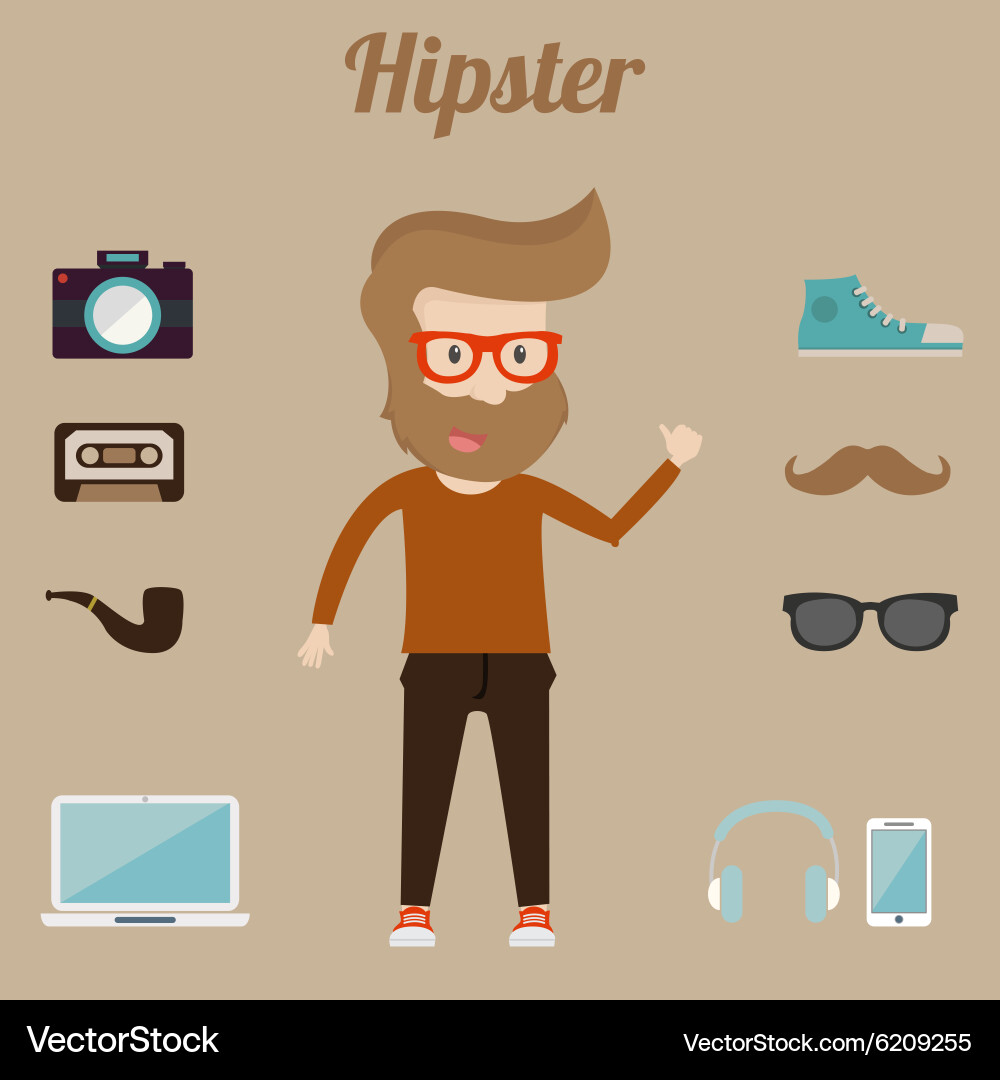 Hipster character design with elements Vector Image