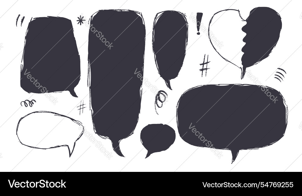 Speech bubbles set crayon doodle text frames chat Vector Image