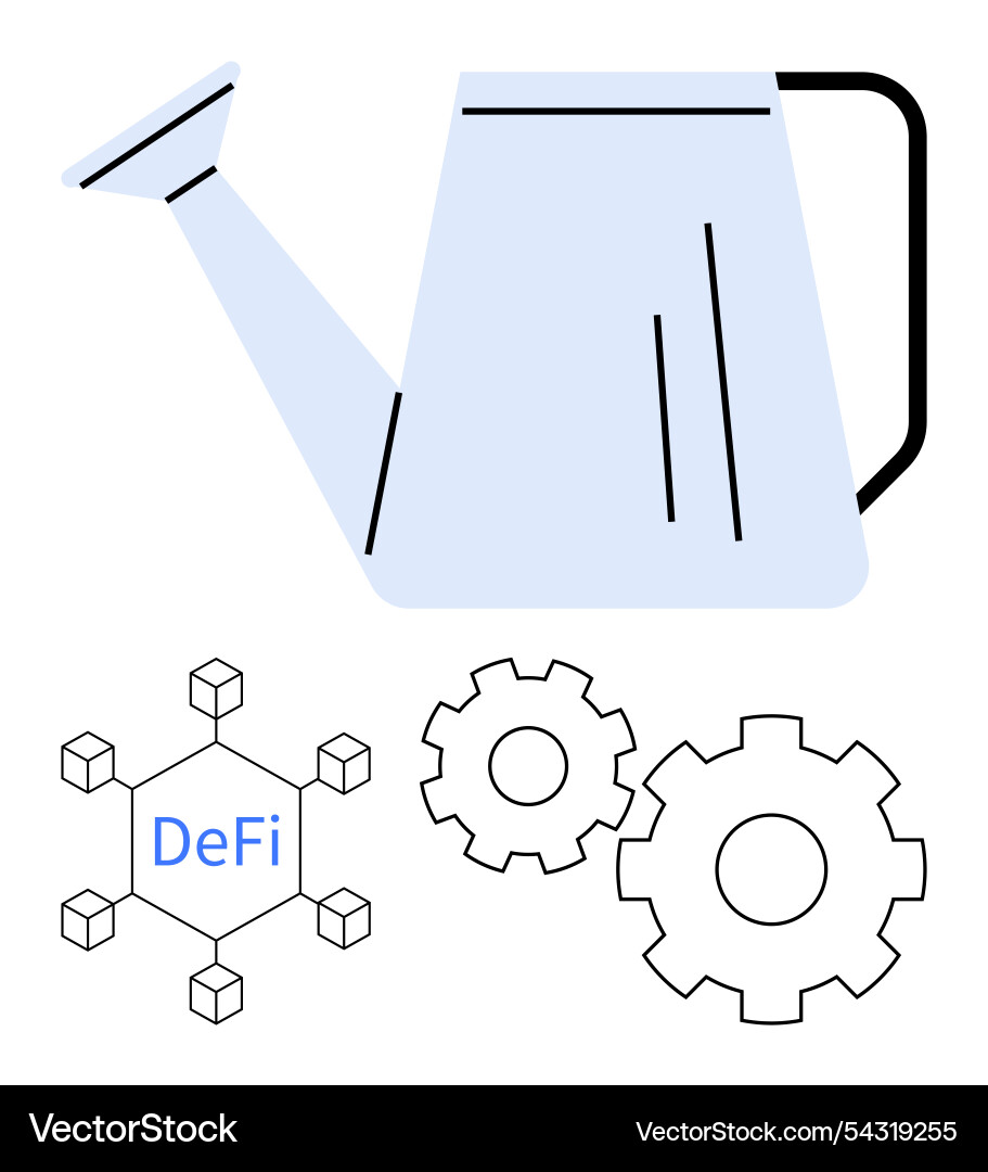 Watering can nurturing blockchain gears and defi Vector Image